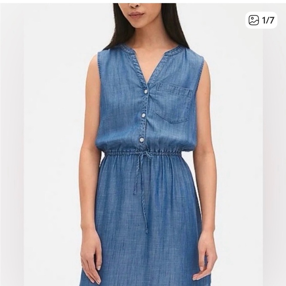 GAP Denim Chambray Button-Up Dress- Blue